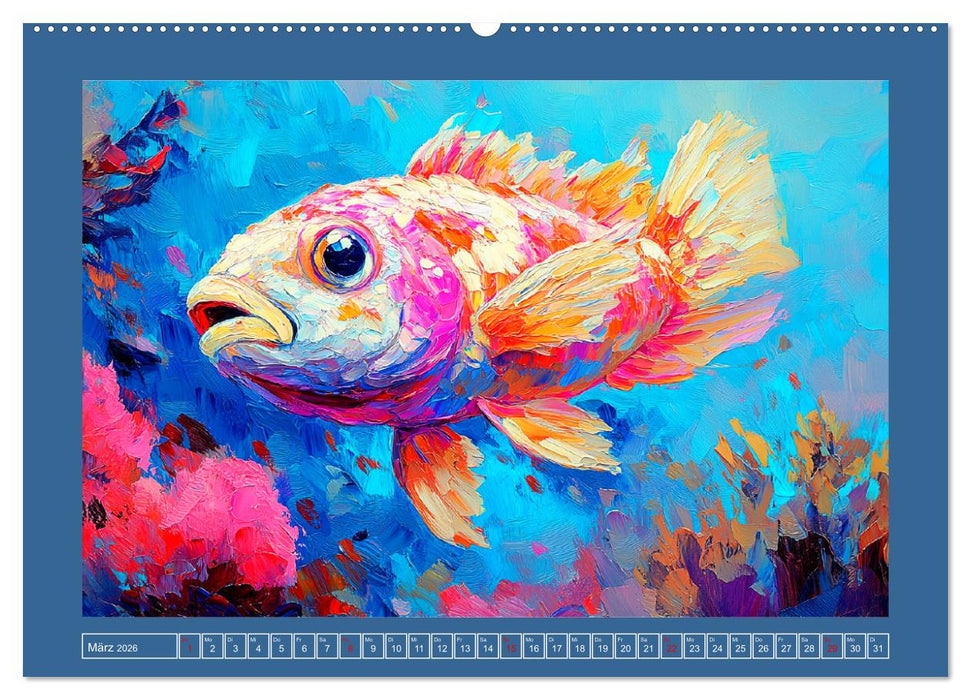 Bunte Fische im Ölgemälde-Stil. Zuhause in den Meerestiefen (CALVENDO Premium Wandkalender 2026)
