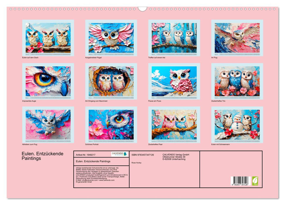 Eulen. Entzückende Paintings (CALVENDO Wandkalender 2026)