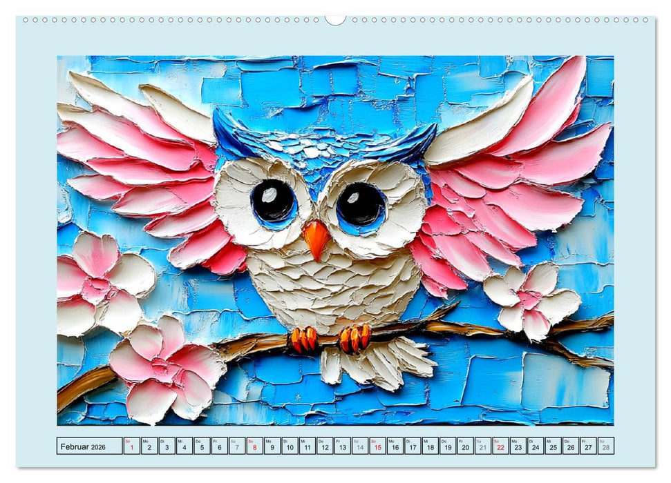 Eulen. Entzückende Paintings (CALVENDO Wandkalender 2026)
