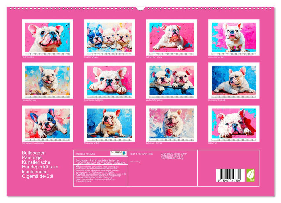 Bulldoggen Paintings. Künstlerische Hundeporträts im leuchtenden Ölgemälde-Stil (CALVENDO Premium Wandkalender 2026)