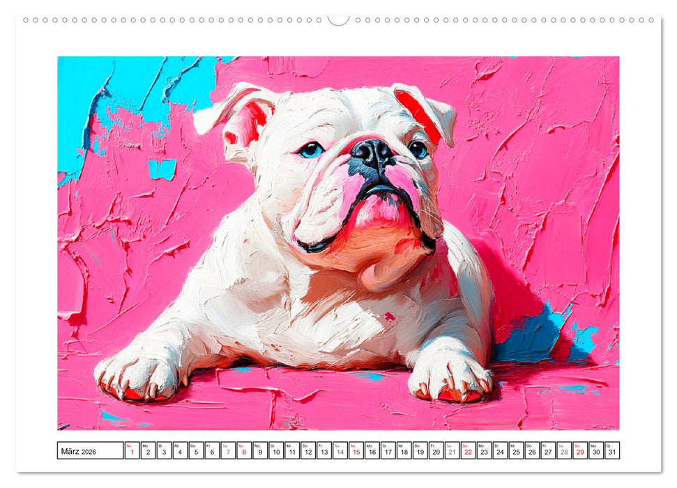 Bulldoggen Paintings. Künstlerische Hundeporträts im leuchtenden Ölgemälde-Stil (CALVENDO Premium Wandkalender 2026)