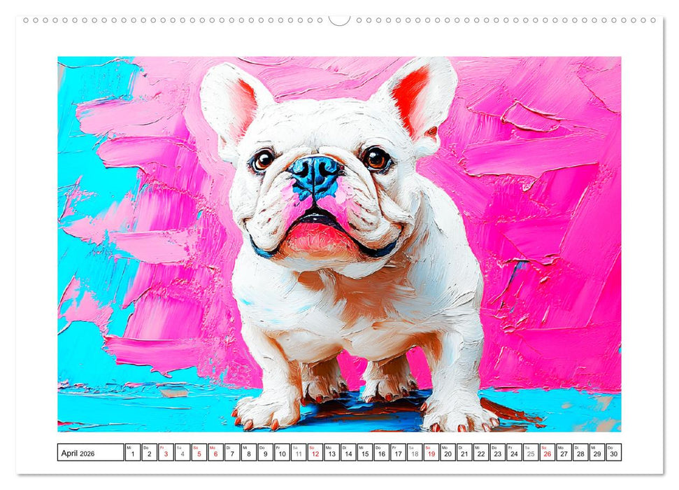 Bulldoggen Paintings. Künstlerische Hundeporträts im leuchtenden Ölgemälde-Stil (CALVENDO Premium Wandkalender 2026)