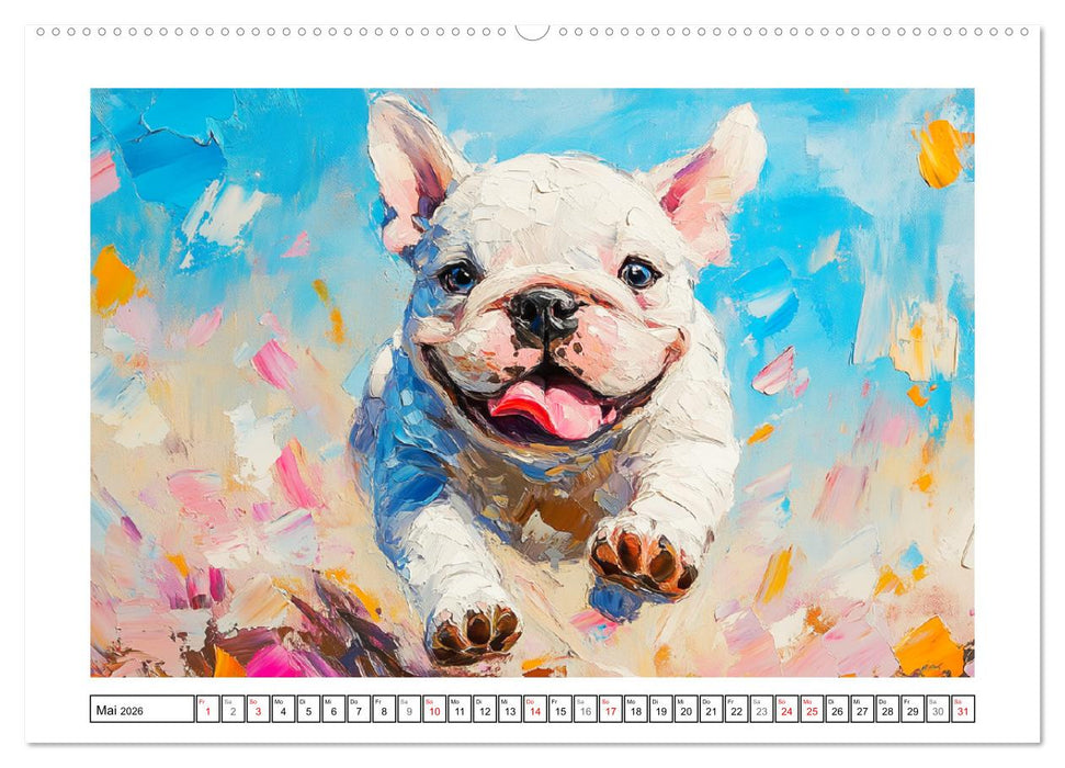 Bulldoggen Paintings. Künstlerische Hundeporträts im leuchtenden Ölgemälde-Stil (CALVENDO Premium Wandkalender 2026)