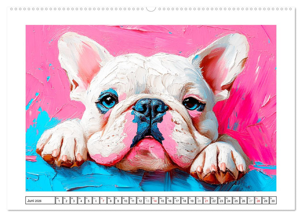 Bulldoggen Paintings. Künstlerische Hundeporträts im leuchtenden Ölgemälde-Stil (CALVENDO Premium Wandkalender 2026)