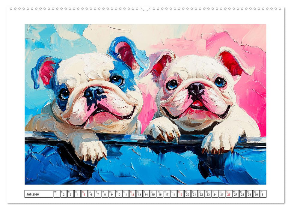 Bulldoggen Paintings. Künstlerische Hundeporträts im leuchtenden Ölgemälde-Stil (CALVENDO Premium Wandkalender 2026)