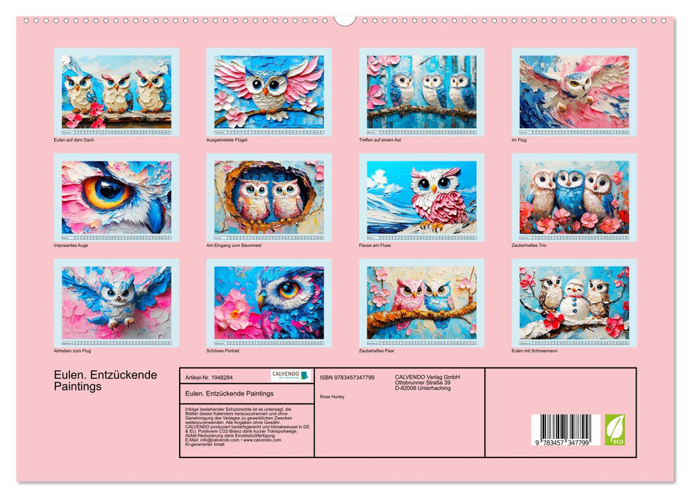 Eulen. Entzückende Paintings (CALVENDO Premium Wandkalender 2026)