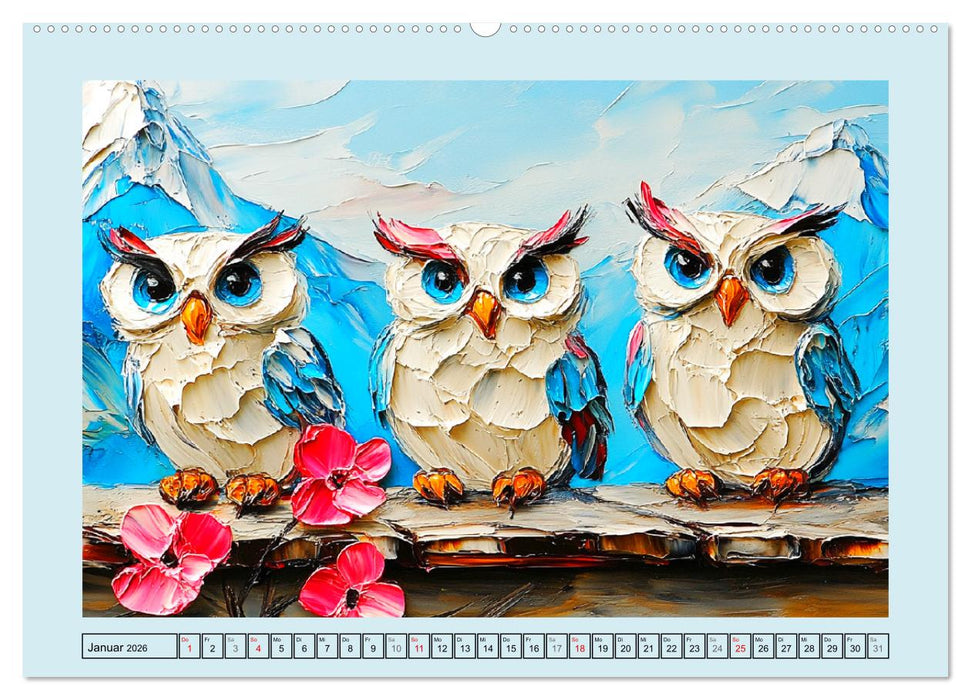Eulen. Entzückende Paintings (CALVENDO Premium Wandkalender 2026)