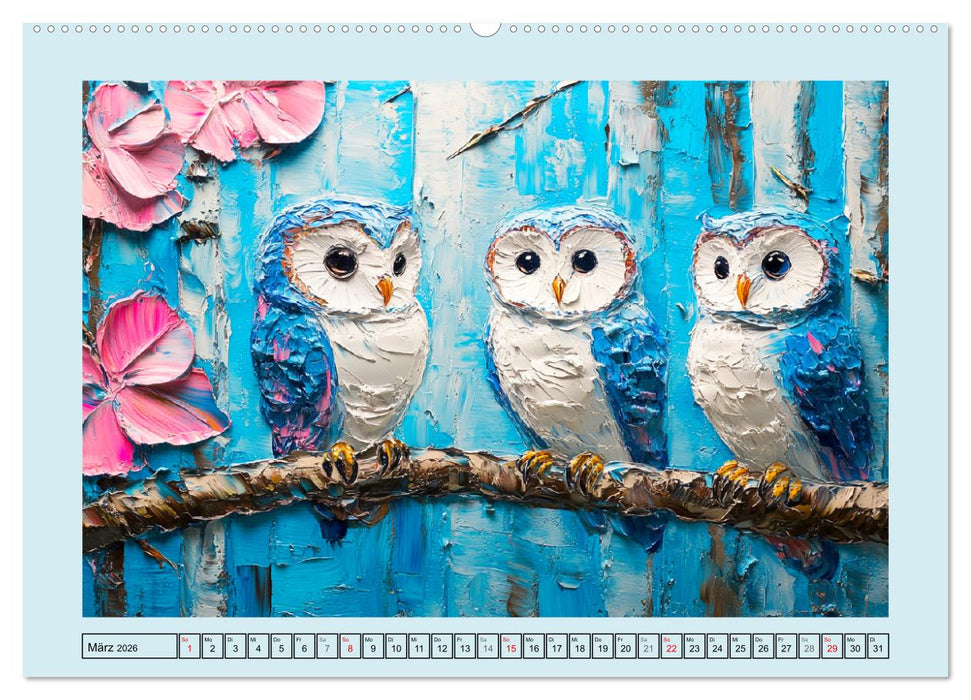 Eulen. Entzückende Paintings (CALVENDO Premium Wandkalender 2026)