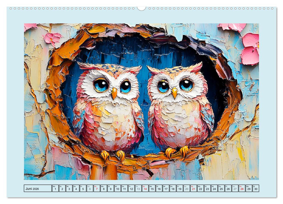 Eulen. Entzückende Paintings (CALVENDO Premium Wandkalender 2026)