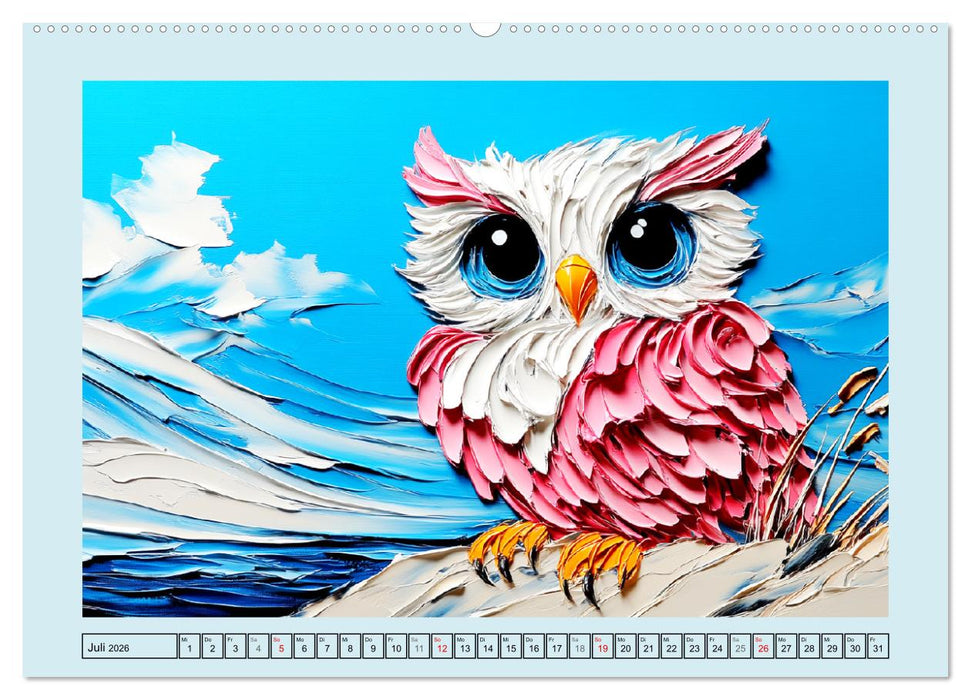 Eulen. Entzückende Paintings (CALVENDO Premium Wandkalender 2026)