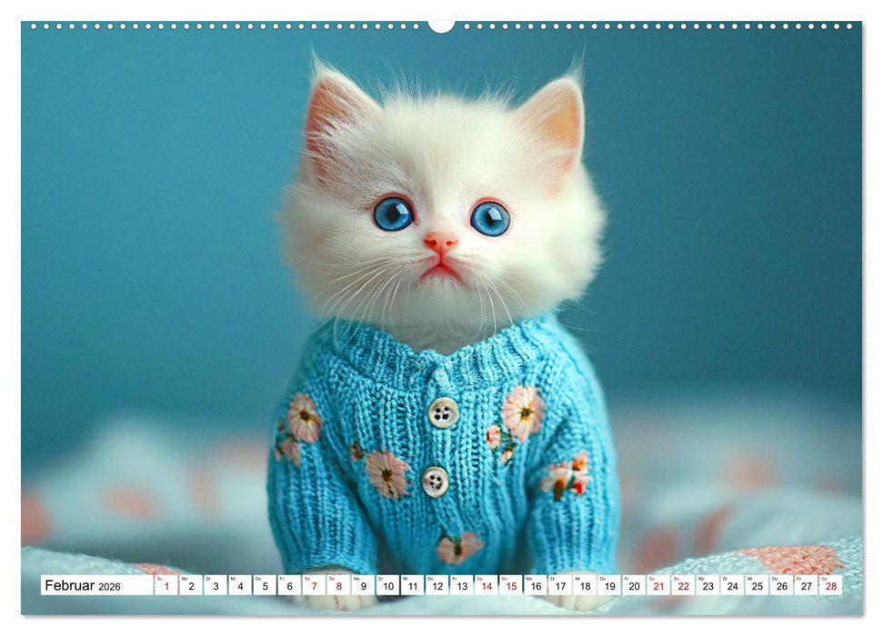 Strick-Pfoten - Flauschige Freunde in gestrickten Meisterwerken (CALVENDO Premium Wandkalender 2026)