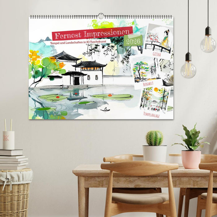 Fernost Impressionen - Tempel und Landschaften in KI-Tuschekunst (CALVENDO Wandkalender 2026)
