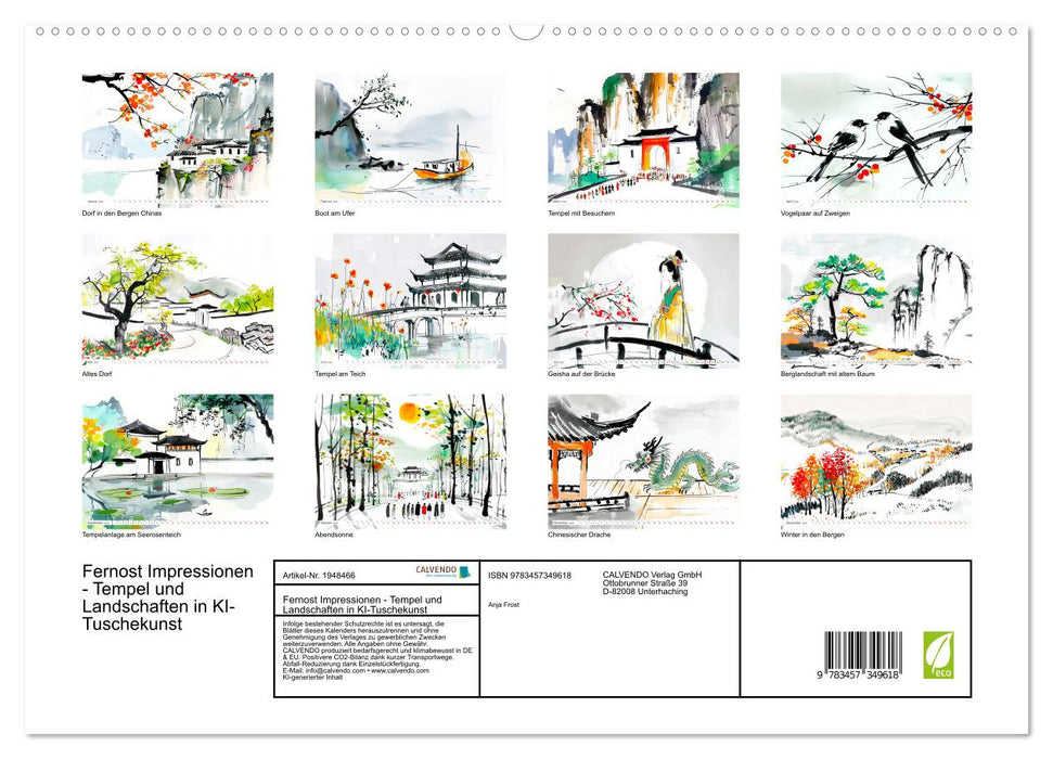 Fernost Impressionen - Tempel und Landschaften in KI-Tuschekunst (CALVENDO Premium Wandkalender 2026)