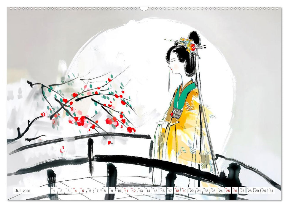 Fernost Impressionen - Tempel und Landschaften in KI-Tuschekunst (CALVENDO Premium Wandkalender 2026)