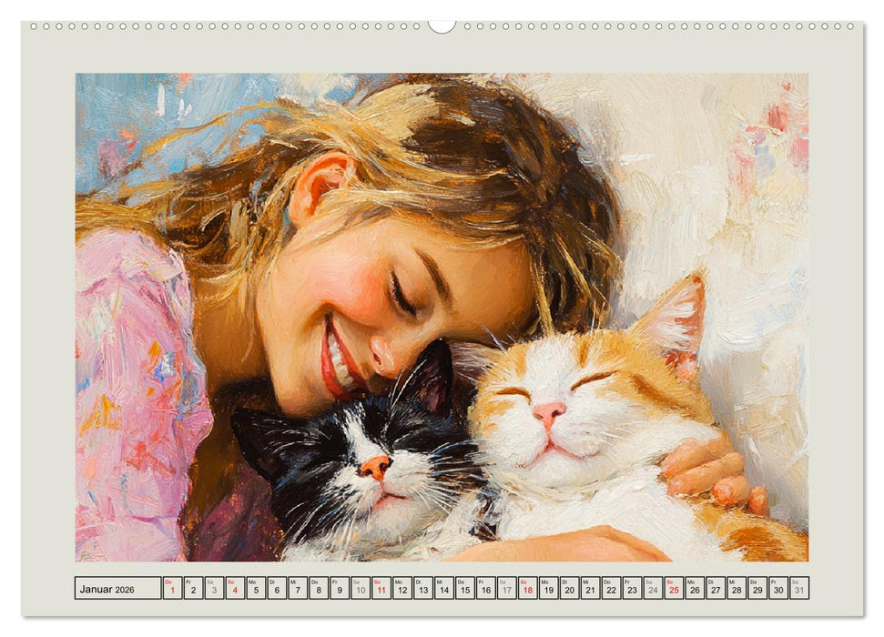 Zweisamkeit in Farben. Katzen und Menschen in Harmonie (CALVENDO Wandkalender 2026)