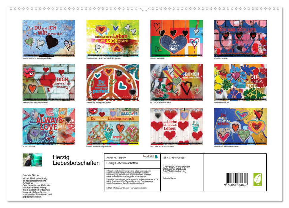 Herzig Liebesbotschaften (CALVENDO Premium Wandkalender 2026)