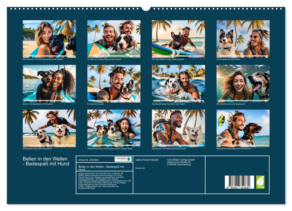 Bellen in den Wellen - Badespaß mit Hund (CALVENDO Premium Wandkalender 2026)