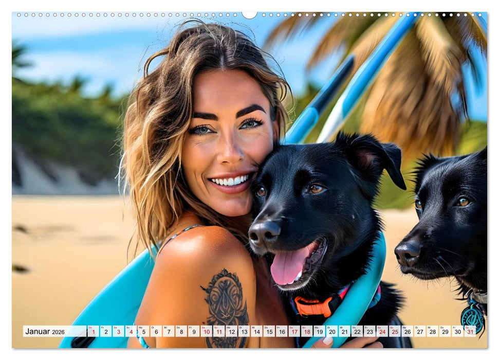Bellen in den Wellen - Badespaß mit Hund (CALVENDO Premium Wandkalender 2026)