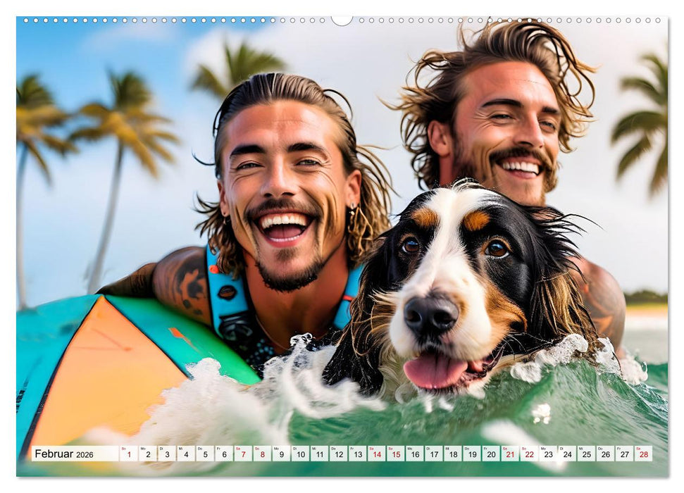 Bellen in den Wellen - Badespaß mit Hund (CALVENDO Premium Wandkalender 2026)