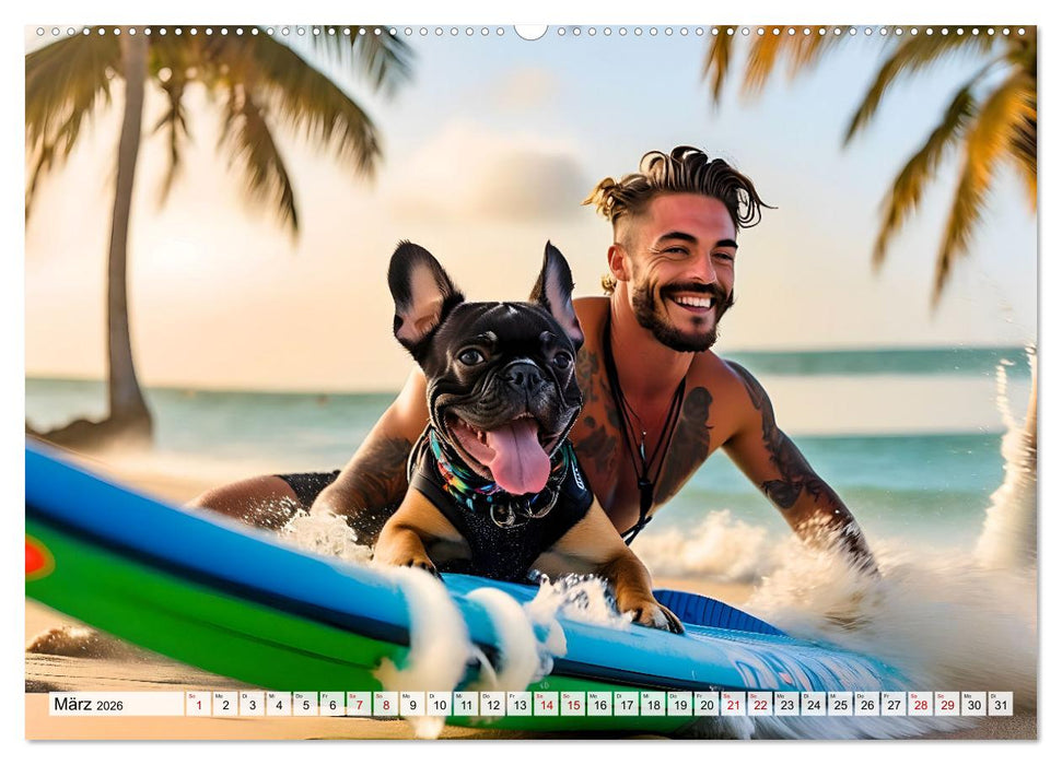 Bellen in den Wellen - Badespaß mit Hund (CALVENDO Premium Wandkalender 2026)