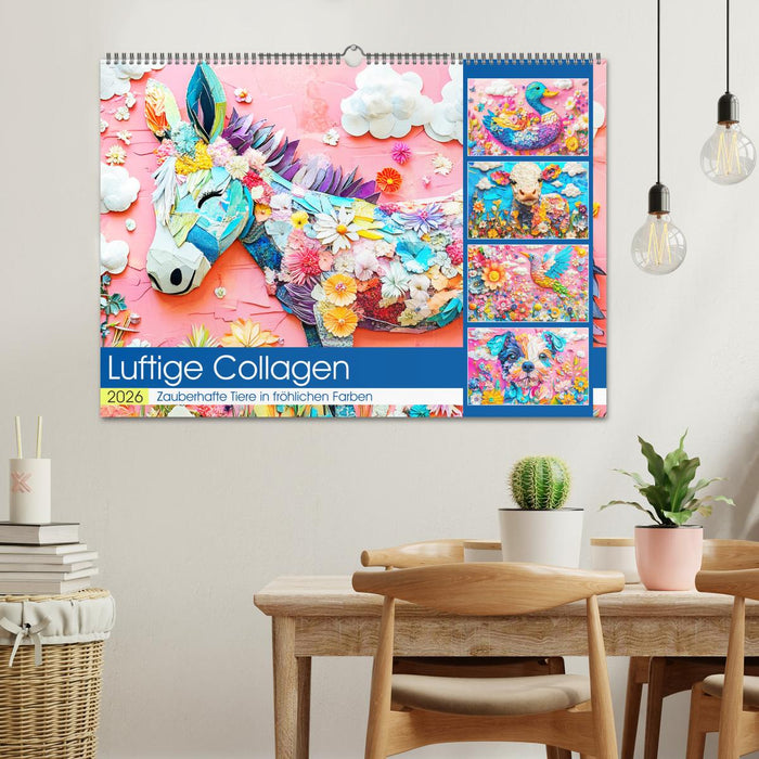 Luftige Collagen. Zauberhafte Tiere in fröhlichen Farben (CALVENDO Wandkalender 2026)