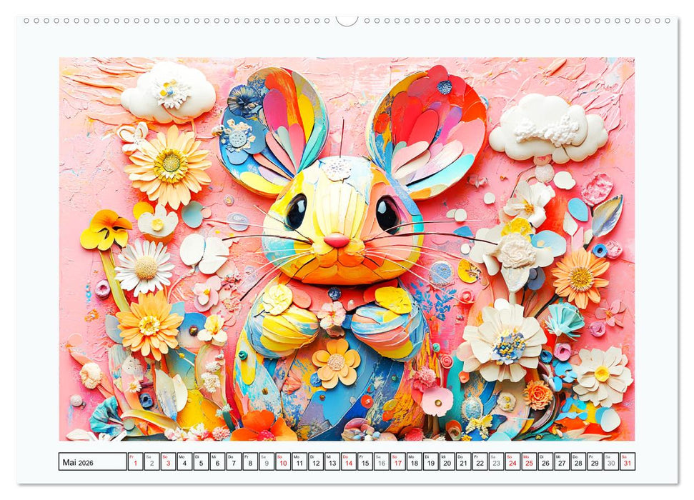 Luftige Collagen. Zauberhafte Tiere in fröhlichen Farben (CALVENDO Wandkalender 2026)