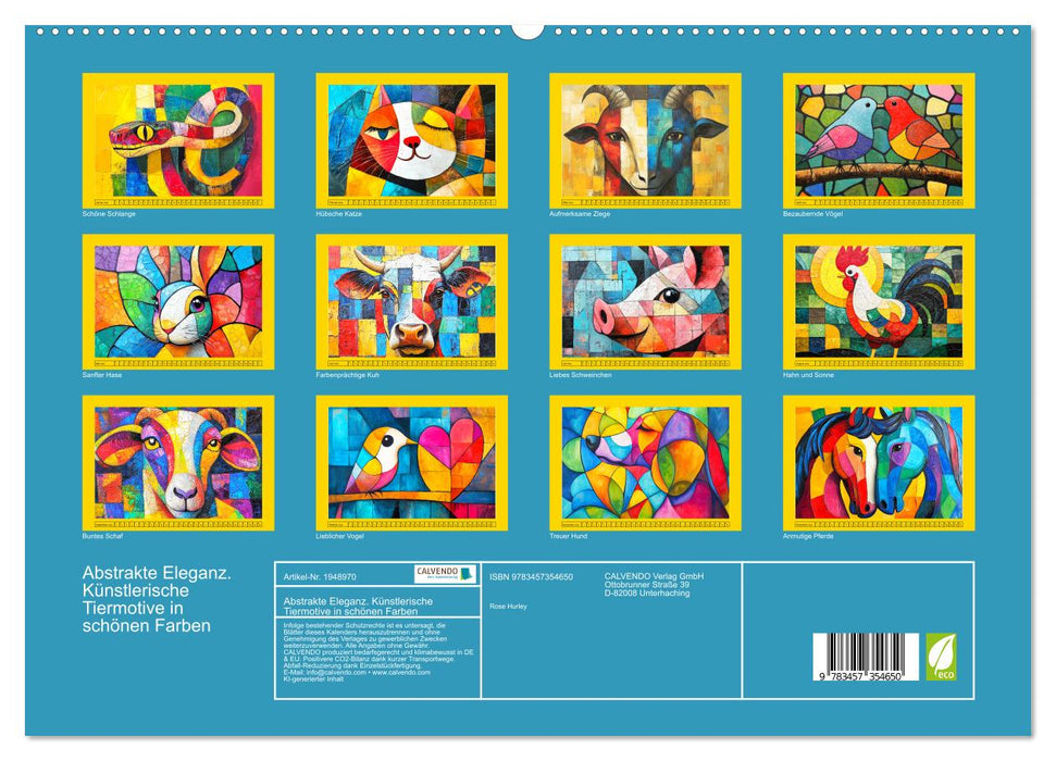 Abstrakte Eleganz. Künstlerische Tiermotive in schönen Farben (CALVENDO Premium Wandkalender 2026)