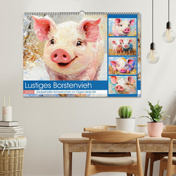 Lustiges Borstenvieh. Zauberhafte Schweinchen im Ölgemälde-Stil (CALVENDO Wandkalender 2026)