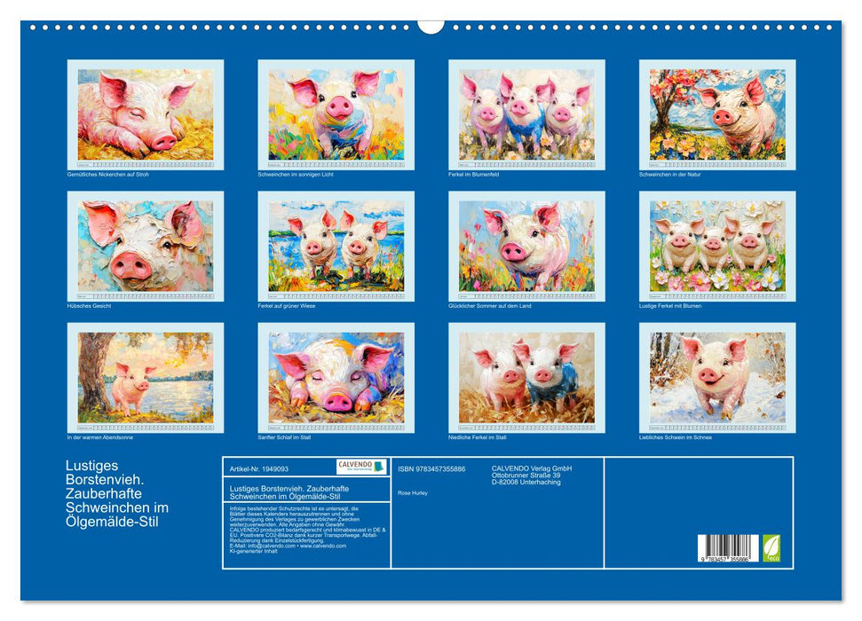 Lustiges Borstenvieh. Zauberhafte Schweinchen im Ölgemälde-Stil (CALVENDO Wandkalender 2026)