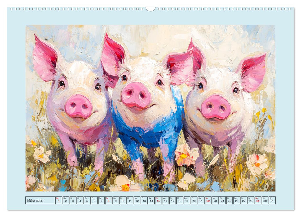 Lustiges Borstenvieh. Zauberhafte Schweinchen im Ölgemälde-Stil (CALVENDO Wandkalender 2026)