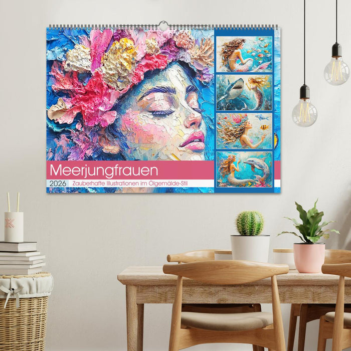 Meerjungfrauen. Zauberhafte Illustrationen im Ölgemälde-Stil (CALVENDO Wandkalender 2026)