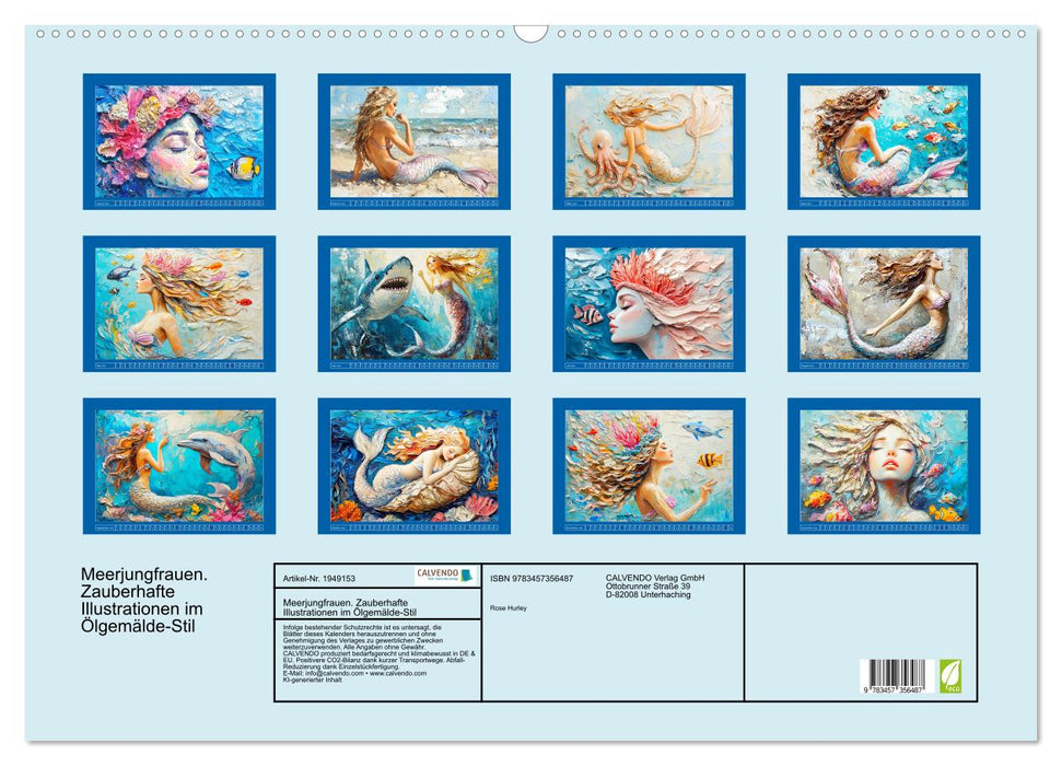 Meerjungfrauen. Zauberhafte Illustrationen im Ölgemälde-Stil (CALVENDO Wandkalender 2026)