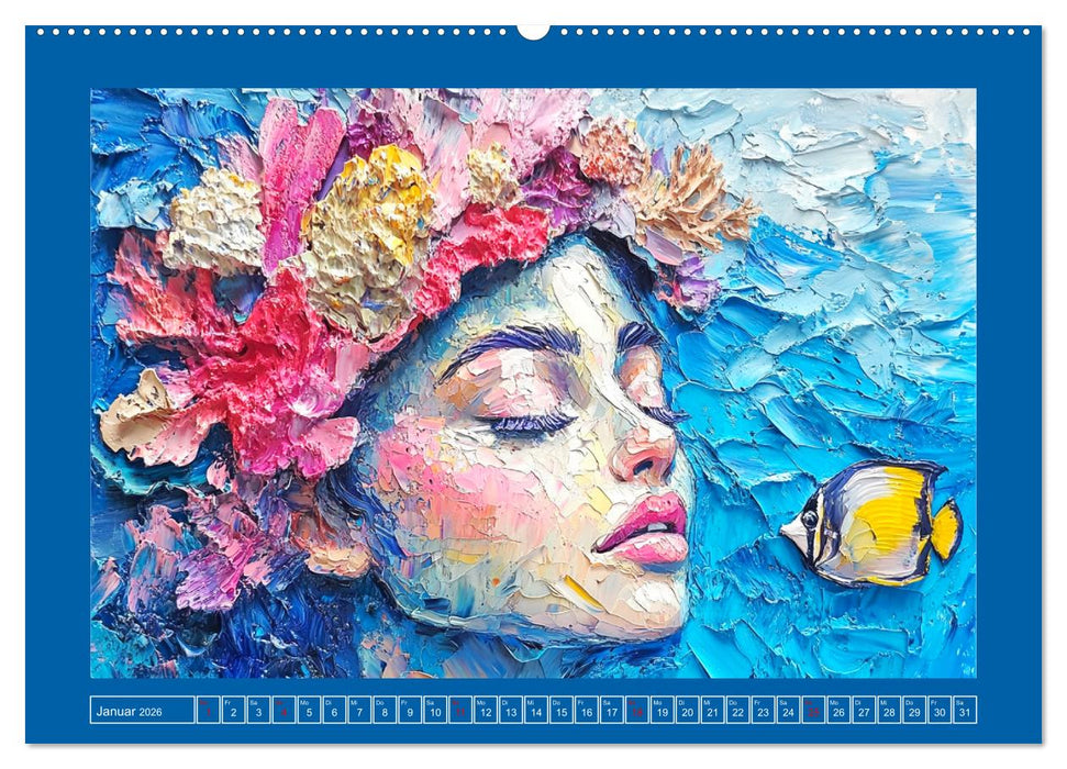 Meerjungfrauen. Zauberhafte Illustrationen im Ölgemälde-Stil (CALVENDO Wandkalender 2026)