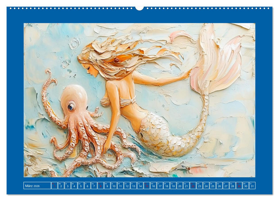 Meerjungfrauen. Zauberhafte Illustrationen im Ölgemälde-Stil (CALVENDO Wandkalender 2026)