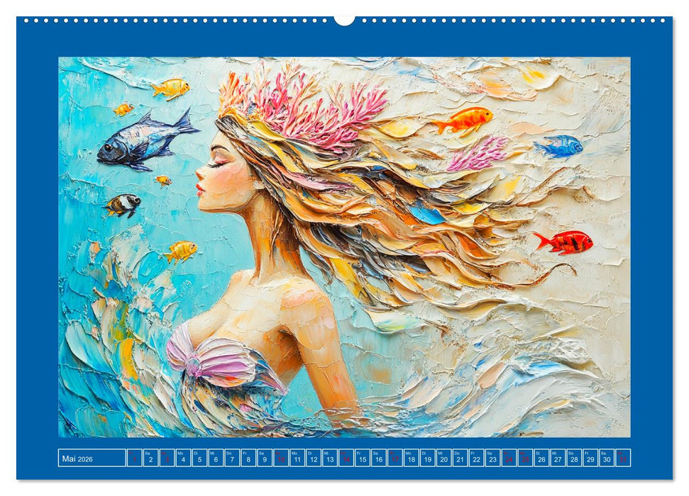 Meerjungfrauen. Zauberhafte Illustrationen im Ölgemälde-Stil (CALVENDO Wandkalender 2026)