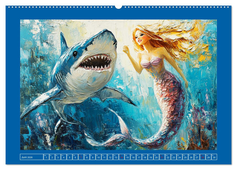 Meerjungfrauen. Zauberhafte Illustrationen im Ölgemälde-Stil (CALVENDO Wandkalender 2026)