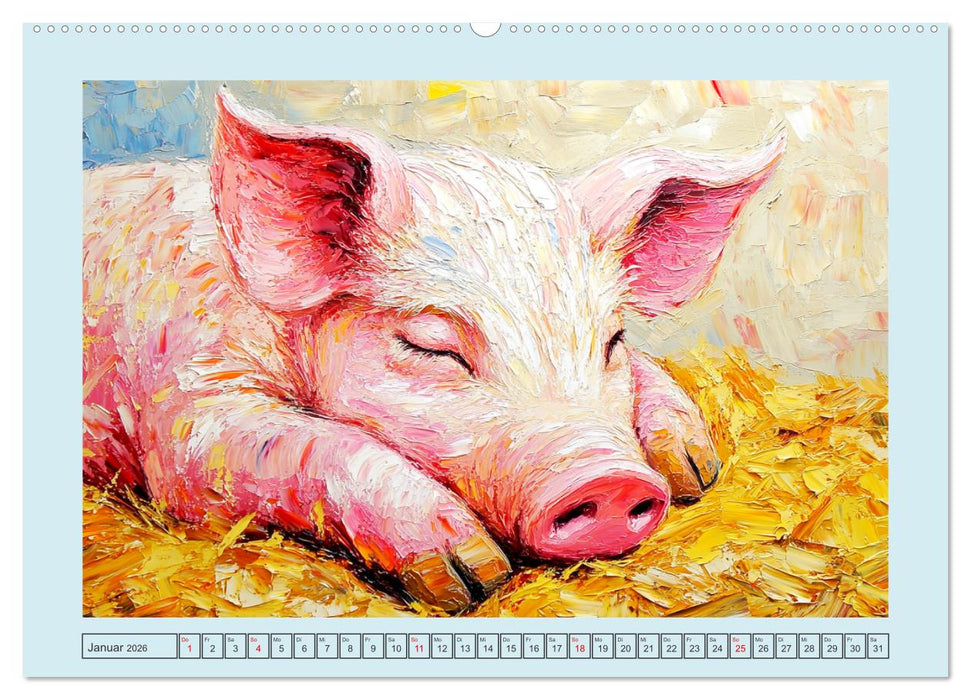Lustiges Borstenvieh. Zauberhafte Schweinchen im Ölgemälde-Stil (CALVENDO Premium Wandkalender 2026)