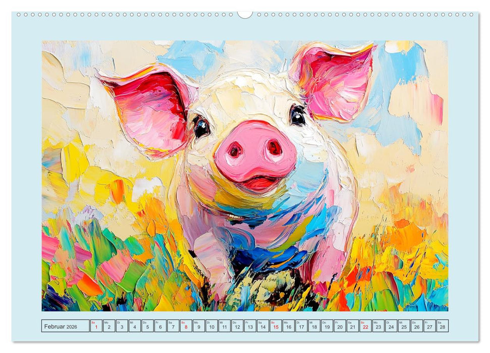 Lustiges Borstenvieh. Zauberhafte Schweinchen im Ölgemälde-Stil (CALVENDO Premium Wandkalender 2026)