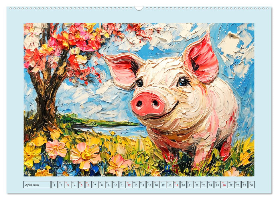 Lustiges Borstenvieh. Zauberhafte Schweinchen im Ölgemälde-Stil (CALVENDO Premium Wandkalender 2026)