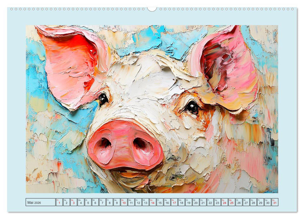 Lustiges Borstenvieh. Zauberhafte Schweinchen im Ölgemälde-Stil (CALVENDO Premium Wandkalender 2026)