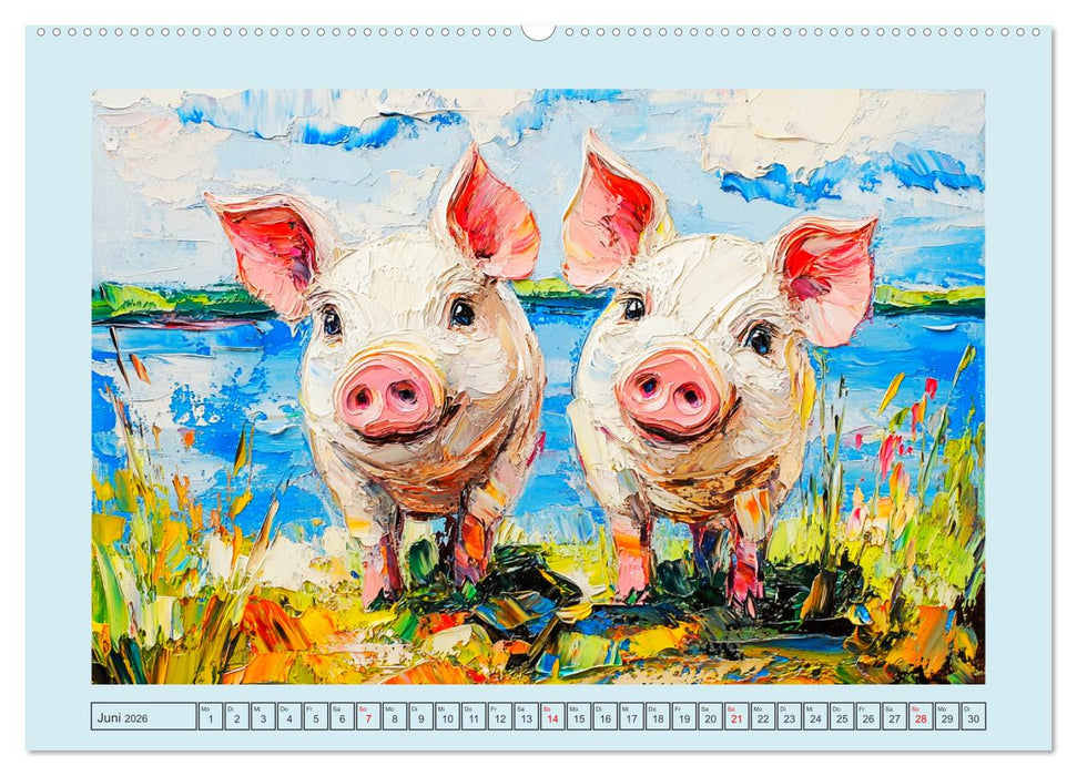 Lustiges Borstenvieh. Zauberhafte Schweinchen im Ölgemälde-Stil (CALVENDO Premium Wandkalender 2026)