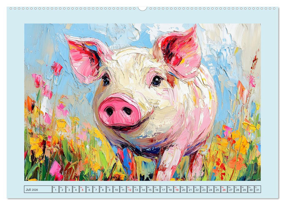 Lustiges Borstenvieh. Zauberhafte Schweinchen im Ölgemälde-Stil (CALVENDO Premium Wandkalender 2026)
