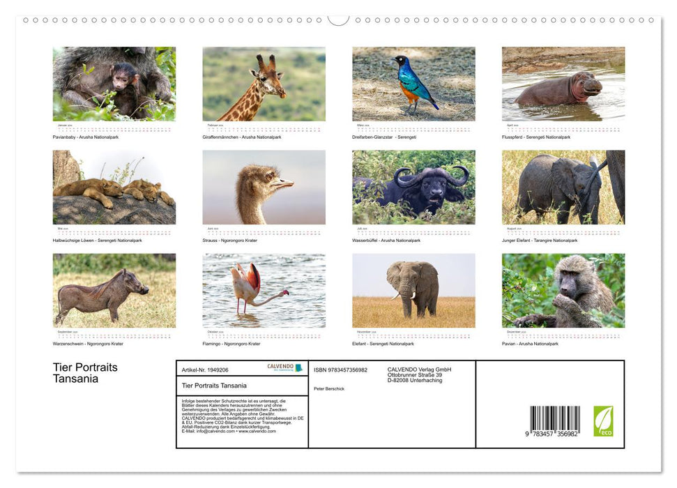 Tier Portraits Tansania (CALVENDO Premium Wandkalender 2026)