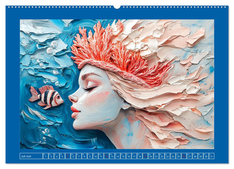 Meerjungfrauen. Zauberhafte Illustrationen im Ölgemälde-Stil (CALVENDO Premium Wandkalender 2026)