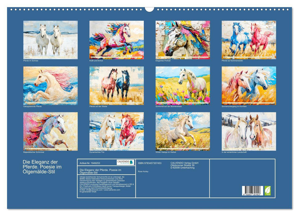Die Eleganz der Pferde. Poesie im Ölgemälde-Stil (CALVENDO Wandkalender 2026)