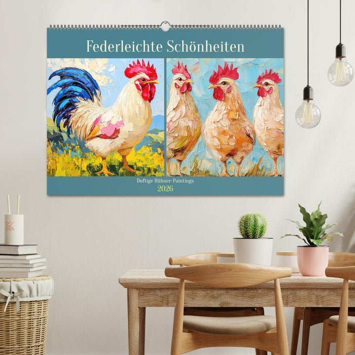 Federleichte Schönheiten. Duftige Hühner-Paintings (CALVENDO Wandkalender 2026)