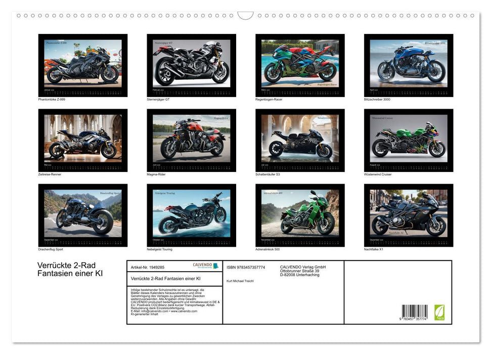 Verrückte 2-Rad Fantasien einer KI (CALVENDO Wandkalender 2026)