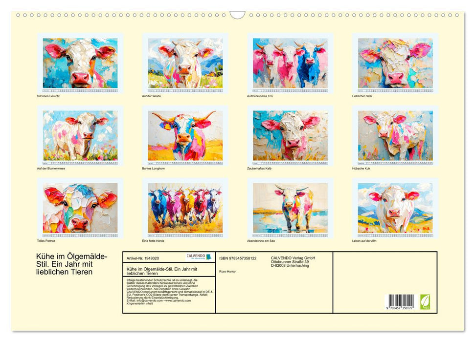 Kühe im Ölgemälde-Stil. Ein Jahr mit lieblichen Tieren (CALVENDO Wandkalender 2026)
