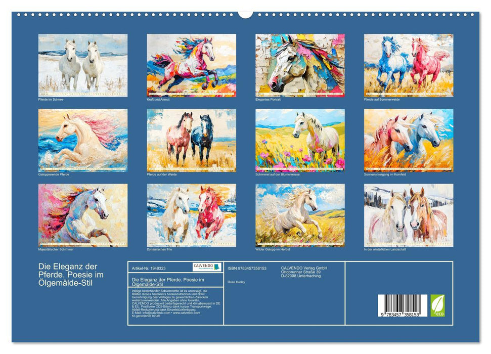 Die Eleganz der Pferde. Poesie im Ölgemälde-Stil (CALVENDO Premium Wandkalender 2026)