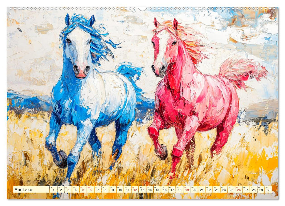 Die Eleganz der Pferde. Poesie im Ölgemälde-Stil (CALVENDO Premium Wandkalender 2026)